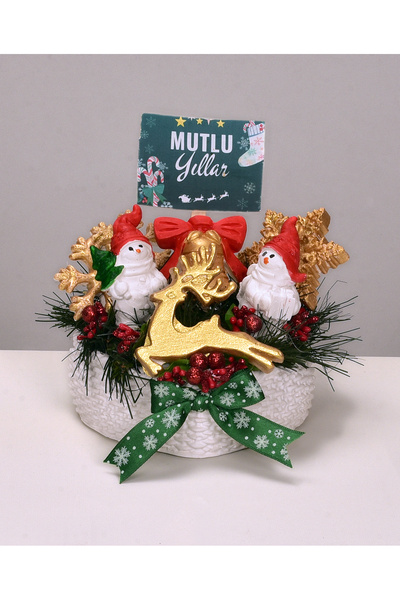 StoneGiftDesign Yılbaşı Mutlu Yıllar Yeşil Kurdela Kokulu Taş Çiçek Aranjmanı