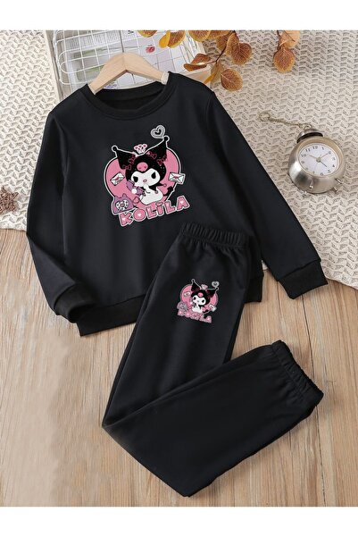 MECH BUTİK طقم بدلة رياضية للفتيات باللون الأسود مطبوع من كورومي كوليلا، طقم ...