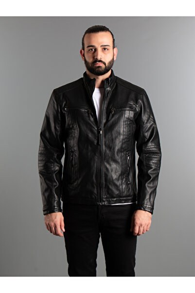 ZEKİ ÖZER MEN'S BLACK FURRY INSIDE IMPORTED LEATHER COAT