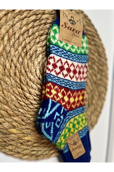SARA DONNA TRADITIONAL PATTERNED WOOL SOCKET SOCKS - HOMEWEAR WOOL KNITTING H...