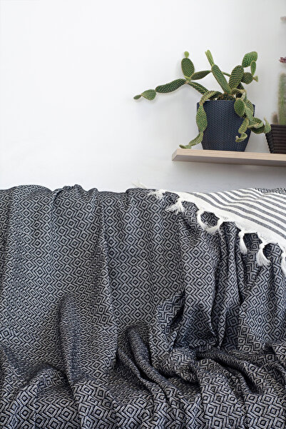 Mutlu Çeyiz Pack of 2 Diamond Cotton Sleeves Knitted Sofa Bed Cover Multi-Purpose 170/220 Cm Cream Sofa Cover