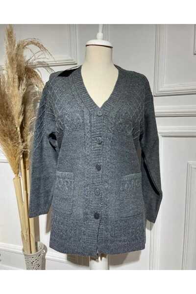 KURAFF Buttoned Winter Mother Wool Cardigan with Pockets