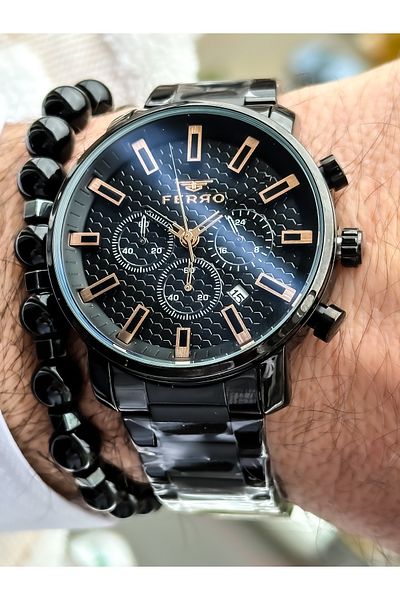 FERRO Steel Mesh Cord VIP Model Silver Color Functions Active Men's Wristwatch Bracelet