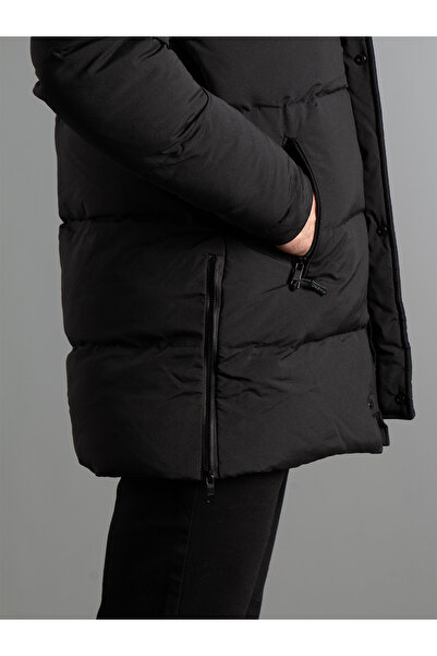 ZEKİ ÖZER Ανδρικό μαύρο μακρύ πουπουλένιο παλτό