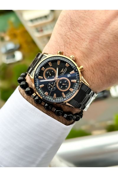 FERRO Functions Active Black Steel Strap Men's Wristwatch + bracelet
