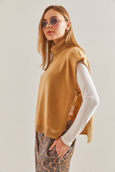 Bianco Lucci Women's Turtleneck Belt Tie Knitwear Sweater