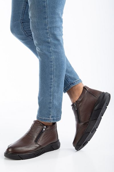 YADE MODA Genuine Leather Full Orthopedic Special Sole With Fur Inside Cold Weather Resistant Rubber Sole Men's Boots