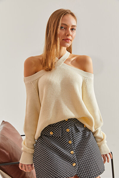 Bianco Lucci Women's Cross Strap Knitwear Sweater