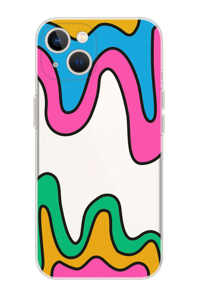 shoptocase Iphone 15 Uyumlu Renkli Dalgalar Tasarımlı Premium Şeffaf Telefon ...