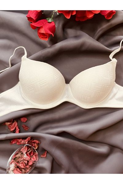 Lunary Light Supported Knitted Patterned Ecru Bra Panties Set - Women's Underwear