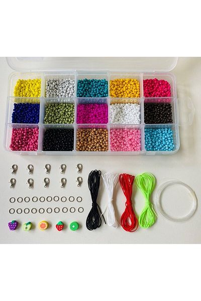 Hobimos 15 Compartment Boxed Small Sand Beads (3mm Sand Beads) - Hobby Jewelry Making Set