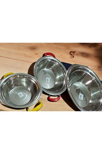 ÇEÇEN HOME Colorful Double Handle Steel Strainer (Height 10 cm Width 26cm)