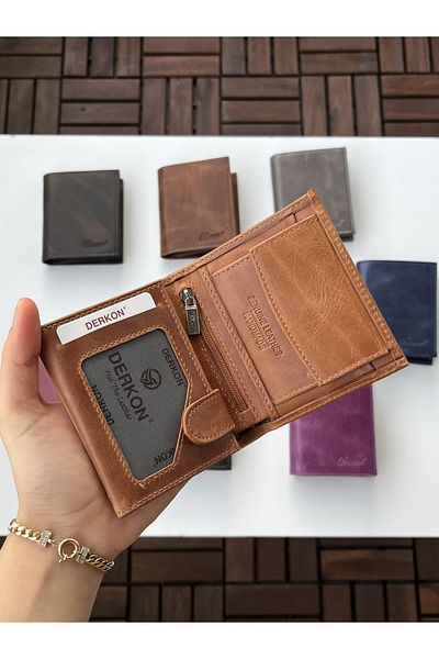 DERKON Monaco Genuine Crazy Leather Wallet Light Tan Color
