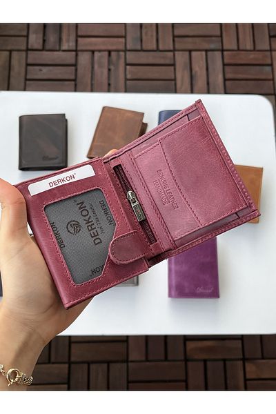 DERKON Monaco Genuine Crazy Leather Wallet Claret Red