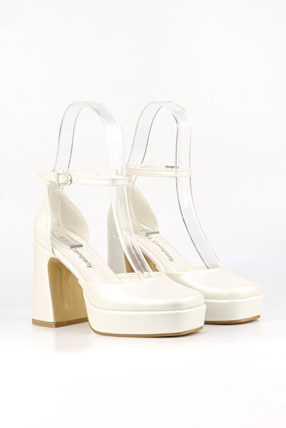 E&L Company 10cm kırık beyaz sedef deri gelin ayakkabısı