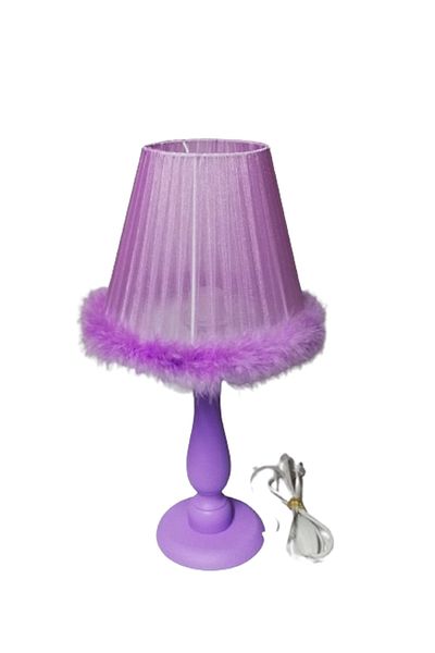 TEKAY AYDINLATMA Lilac Wooden Leg Lilac Head Feather Lampshade