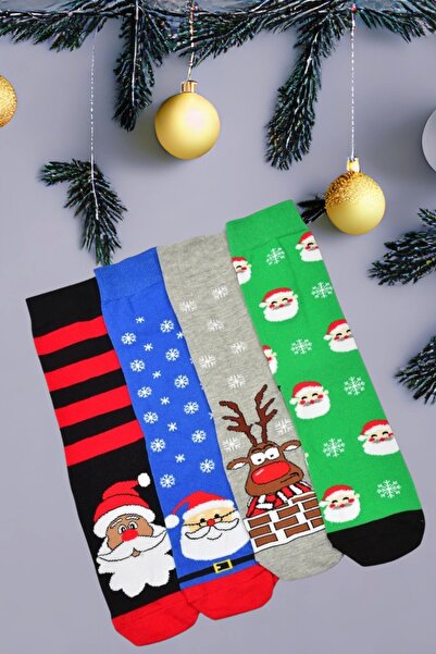 Leement socks Дамски 4 чифта чорапи до глезена от пениран памук с новогодишни шарки
