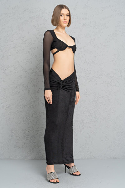 Kikiriki Yeni Fuşya Büzgü Detaylı Maxi Etek