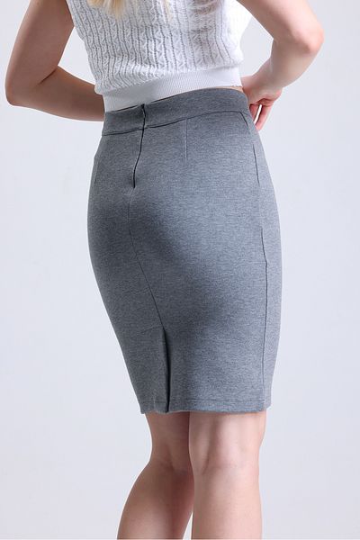 Elia Moda Fusta creion tricotată gri cu fantă în spate
