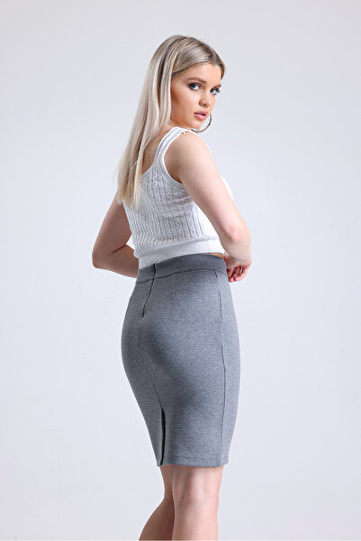 Elia Moda Γκρι πλεκτή μολύβι φούστα με σχισμή στην πλάτη