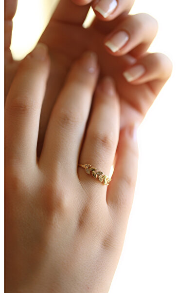 Kuyumcum 14 Ayar Altın Taşlı Başak Eklem Yüzük, Anneye Eşe Sevgiliye Hediye