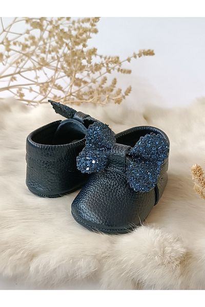 Hodore Sofia Stoned Navy Blue Genuine Leather Baby Loafer