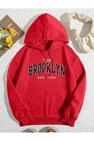 khufu RED Hooded BROOKLYN Printed Sweatshirt Hoodie