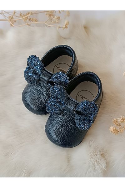 Hodore Sofia Stoned Navy Blue Genuine Leather Baby Loafer