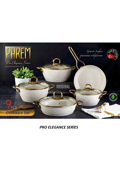 parem Casa Milano Krem Gold Granit Tencere Seti Gold Cam Kapak