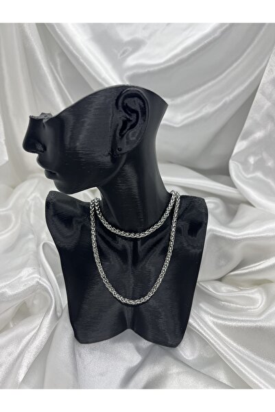 Yıldız Accessory قلادة سلسلة محبوكة سميكة (لون فضي)