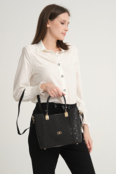 mossi Black Three Compartment Classic Women's Shoulder Bag Mother Bag