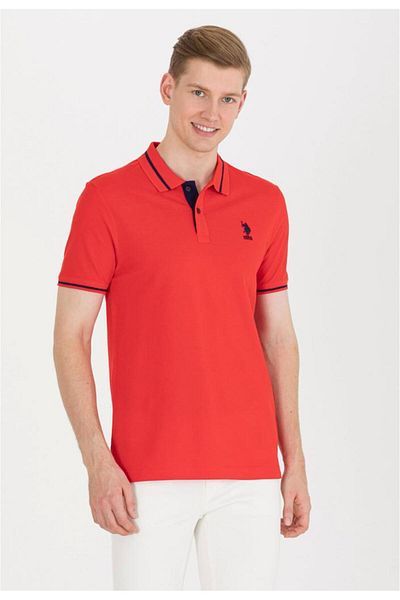 U.S. Polo Assn. Men's Red Basic Polo Neck T-Shirt