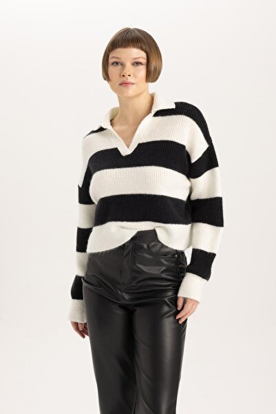 DeFacto Polo nyakú csíkos Relax Fit kötöttáru pulóver - C2558ax23cw