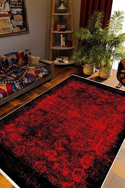 10 Post Online Salon Halısı Otantik Eskitme Kırmızı Bordo Siyah Kaydırmaz Kesme Yıkanabilir Ince Halı Tüysüz Kilim