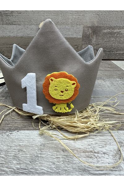 Feriatolye Birthday crown safari concept with lion 1 year old 2 year old 3 year old crown