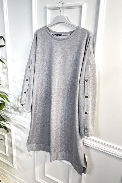 Aşkı Endam Aysima Two Thread Tunic with Button Detail on Sleeves - Gray