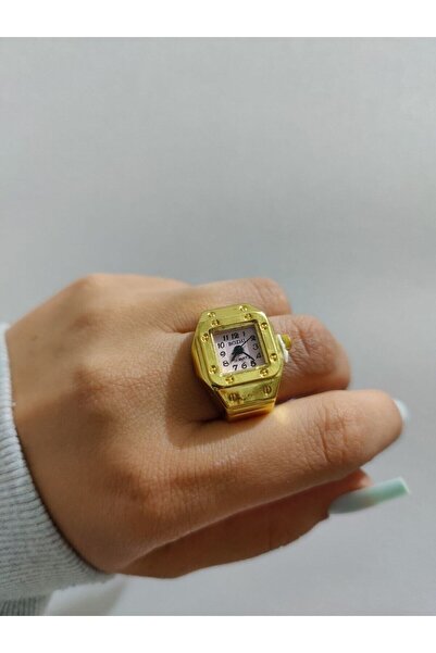 Bozhi خاتم ساعة صغير، ساعة إصبع، ساعة حلقة صغيرة، خاتم ساعة صغير مربع ذهبي - وردي