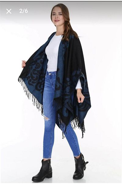 Nilbutik Women's Double Sided Shoulder Shawl Poncho