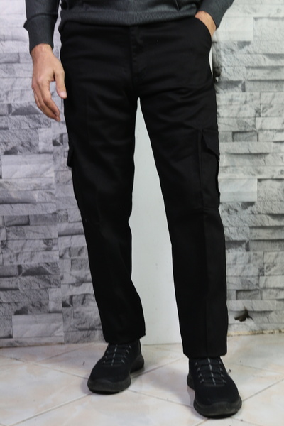 Bilgiçler Erkek Siyah Klasik Kesim Kargo Pantolon rikralı