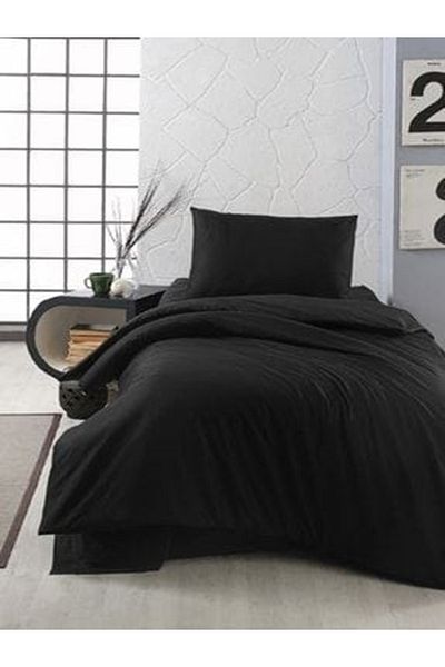 üntaş Plain Black Single Duvet Cover Set