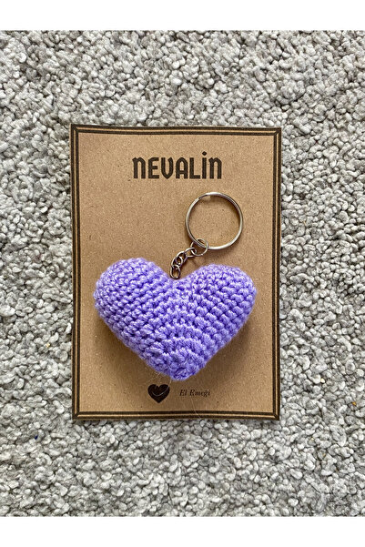 NEVALİN سلسلة مفاتيح محبوكة يدويًا على شكل قلب أرجواني