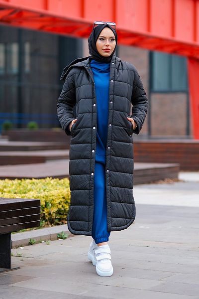 Minel Women's Black Hooded Puffer Coat