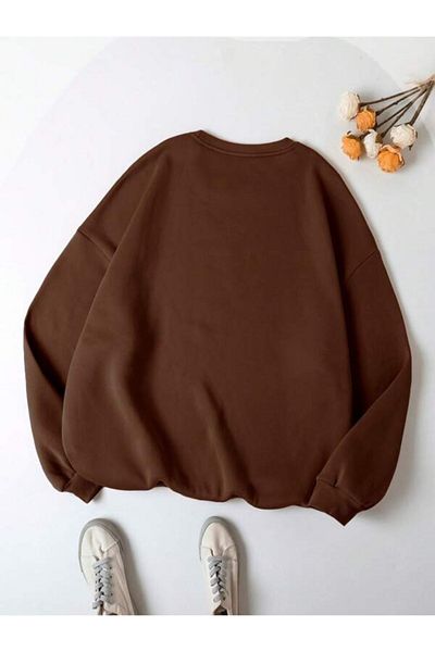 Black Sokak Brown Chicago Printed Crew Neck Oversize Sweatshirt Unisex