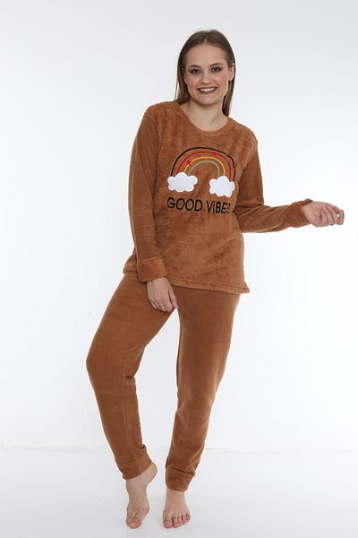 FAMES PİJAMA Good Vibes Wellsoft Thick Fleece Winter Women's Pajama Set