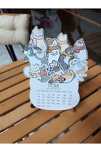 EyER Shoping Kedili 2024 Masa Takvimi Ahşap Standlı