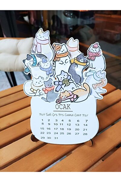 EyER Shoping Kedili 2024 Masa Takvimi Ahşap Standlı