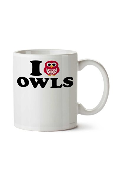 ART HEDİYE كوب مطبوع عليه عبارة "I Love Owls" على شكل بومة على الوجهين