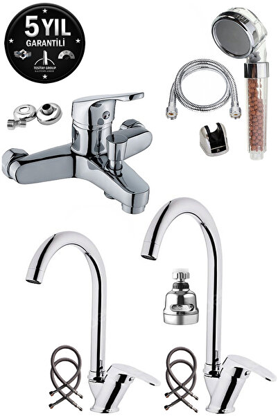 tesitay Garantili Krom Duş Başlığı Banyo Mix Kuğu Lavabo Mix Mutfak Eviye Mus...