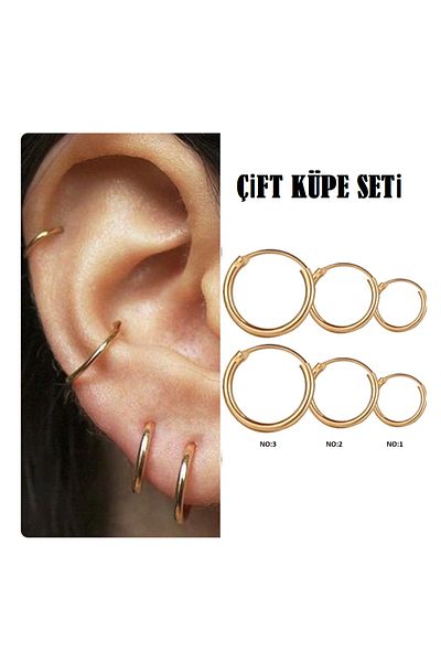 Öte Beri Öteberi Gold Non-Tarnish Stainless 316l Surgical Steel Unisex Classic Ring 1 Pair Earring Set