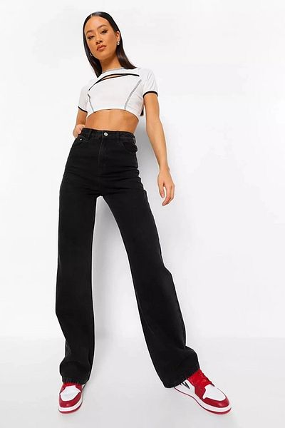 Livik MMG Women's High Waist Black Loose Leg Trousers Palazzo Model Denim Trousers